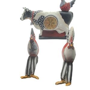 Cow Clock Country Kitchen Barnyard Farm Shelf Sitters Rooster Hen & Sassy 3 pcs